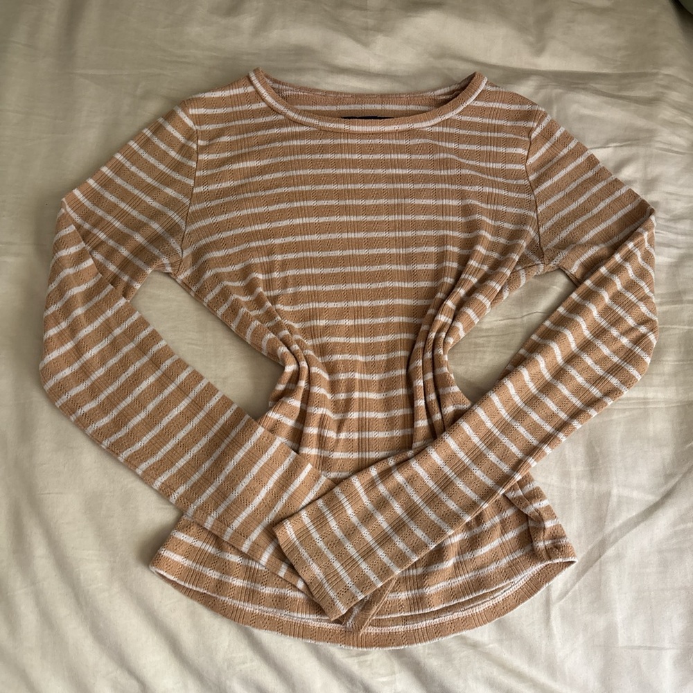 american eagle brown & cream striped long sleeve henley